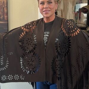Elegant Black Cape with Laser-Cut Design